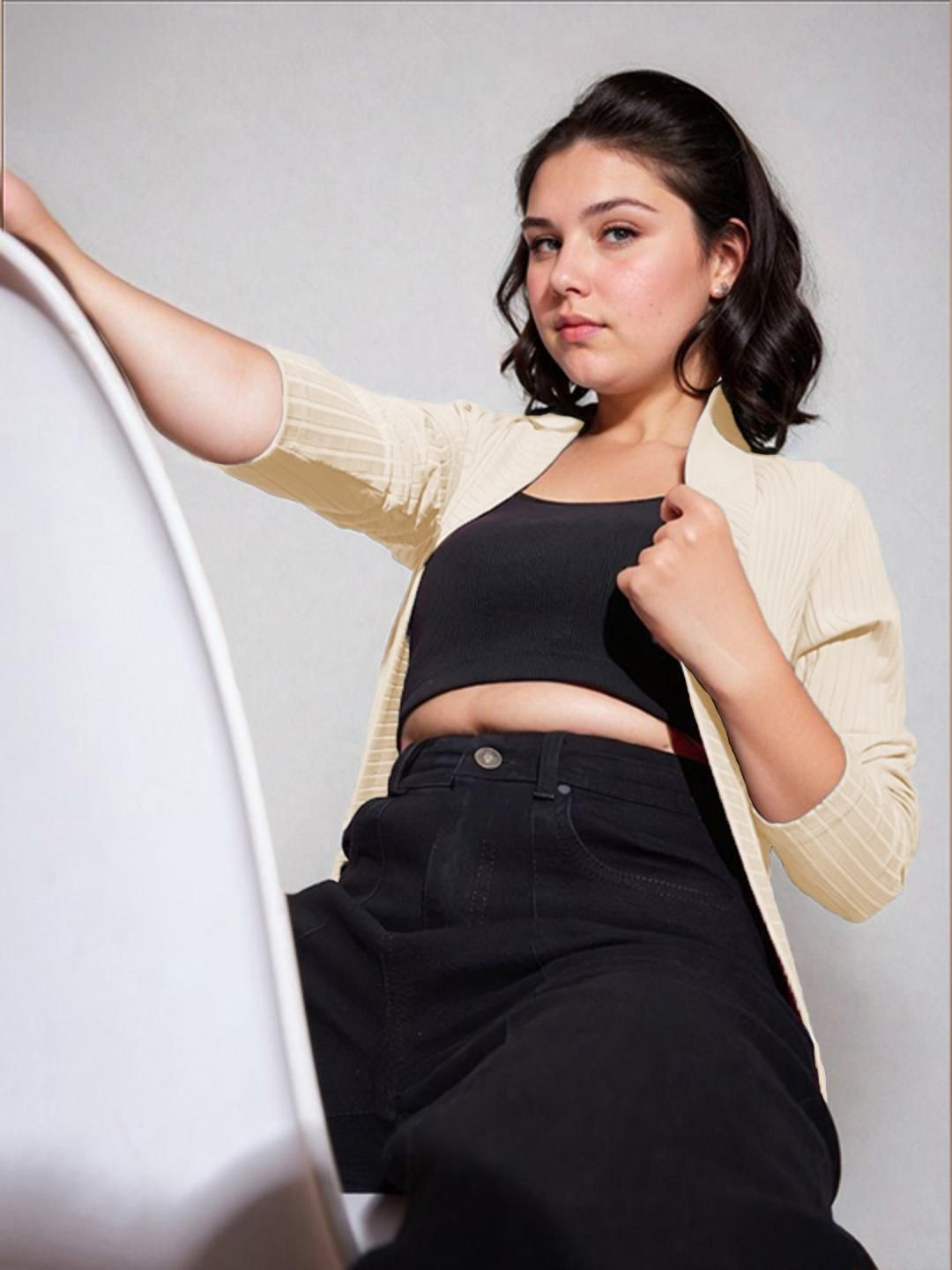 Kotty Shawl Collar Long Sleeves Longline Open Front Shrug