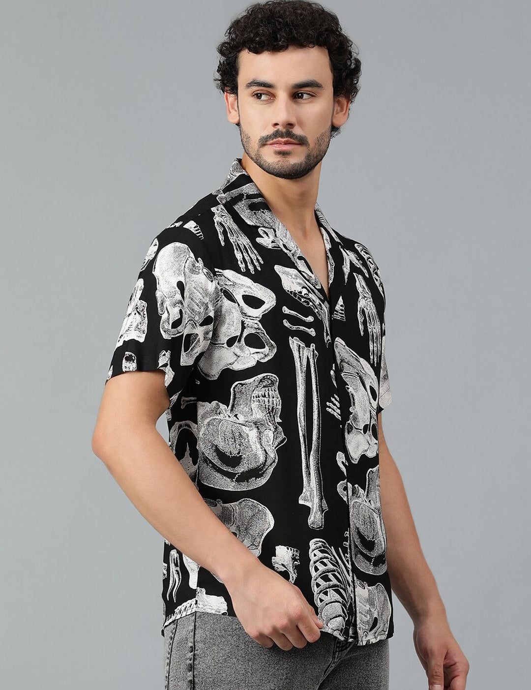 Kotty Men Cuban Collar Conversational Printed Casual Shirt