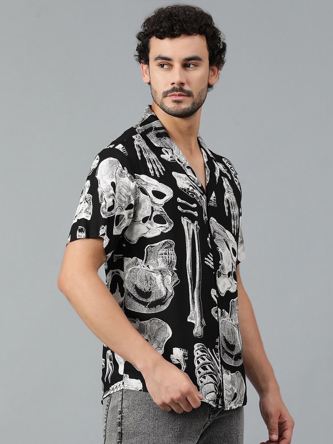 Kotty Men Cuban Collar Conversational Printed Casual Shirt