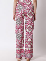 Kotty Women Purple Floral Printed Relaxed High-Rise Easy Wash Trousers