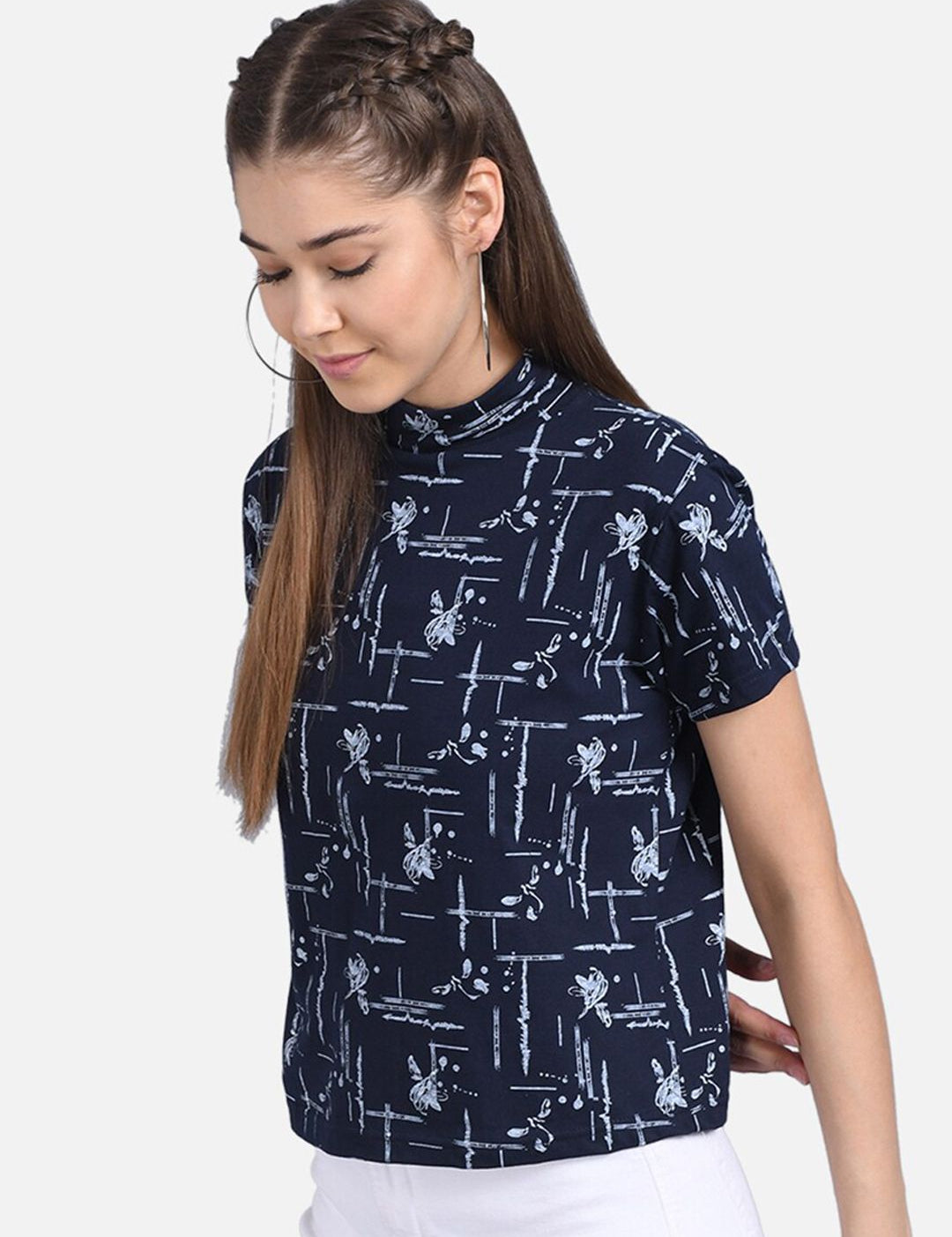 Kotty Women Blue Printed Pure Cotton Top