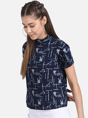 Kotty Women Blue Printed Pure Cotton Top