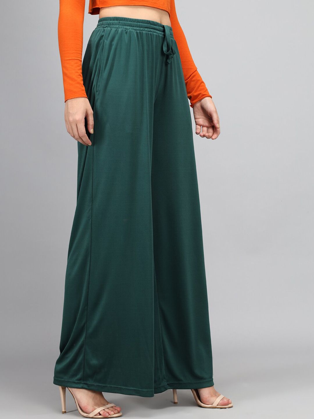 Kotty Women Green Loose Fit High-Rise Parallel Trousers