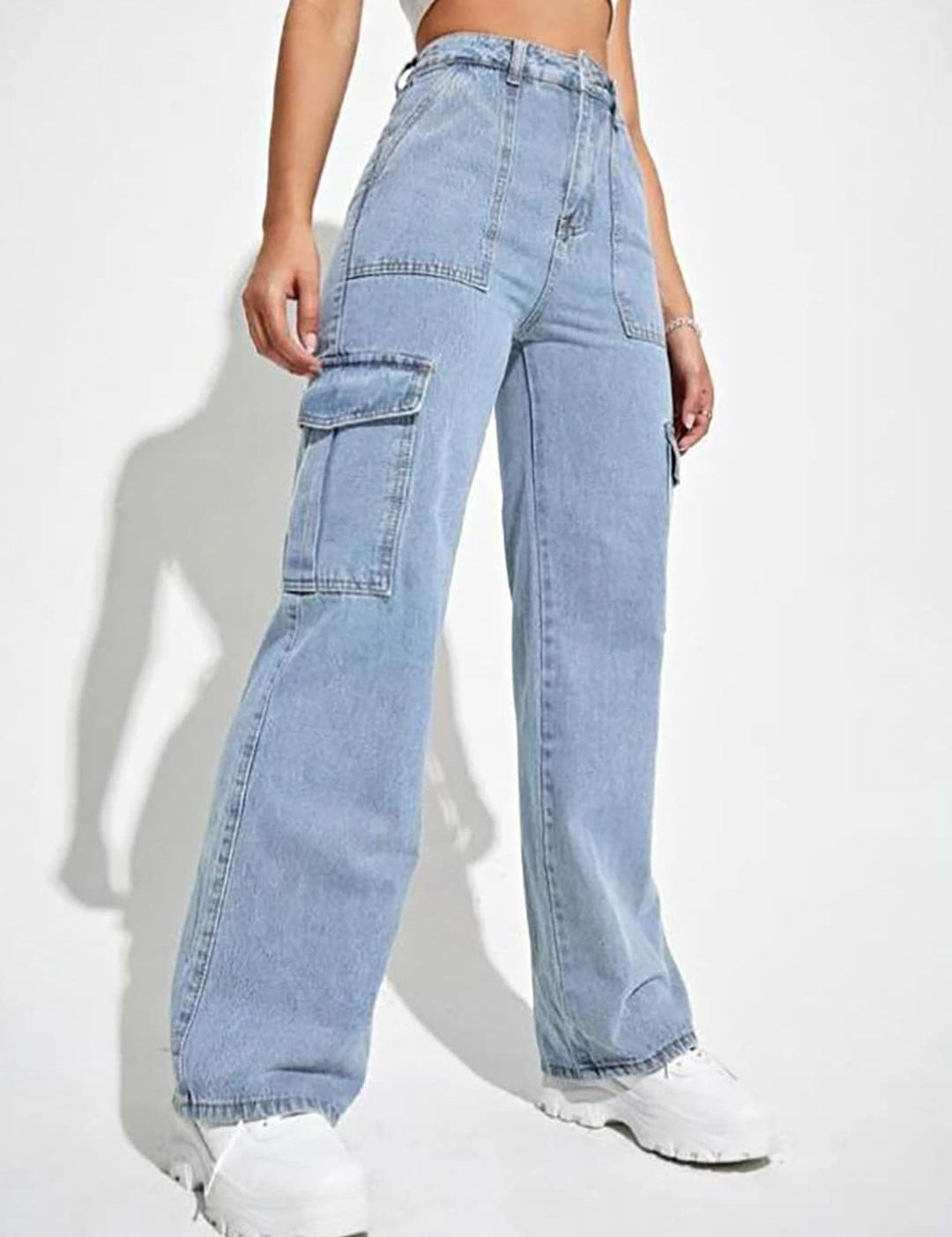 Kotty Women Jean Straight Fit High-Rise Stretchable Cargo Jeans