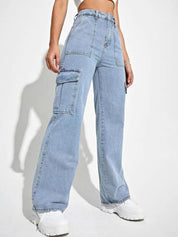 Kotty Women Jean Straight Fit High-Rise Stretchable Cargo Jeans