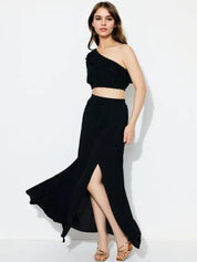 Kotty Black One Shoulder Top With Skirt
