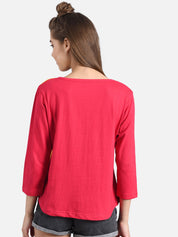 Kotty Women Pink & Yellow Colourblocked Round Neck T-shirt