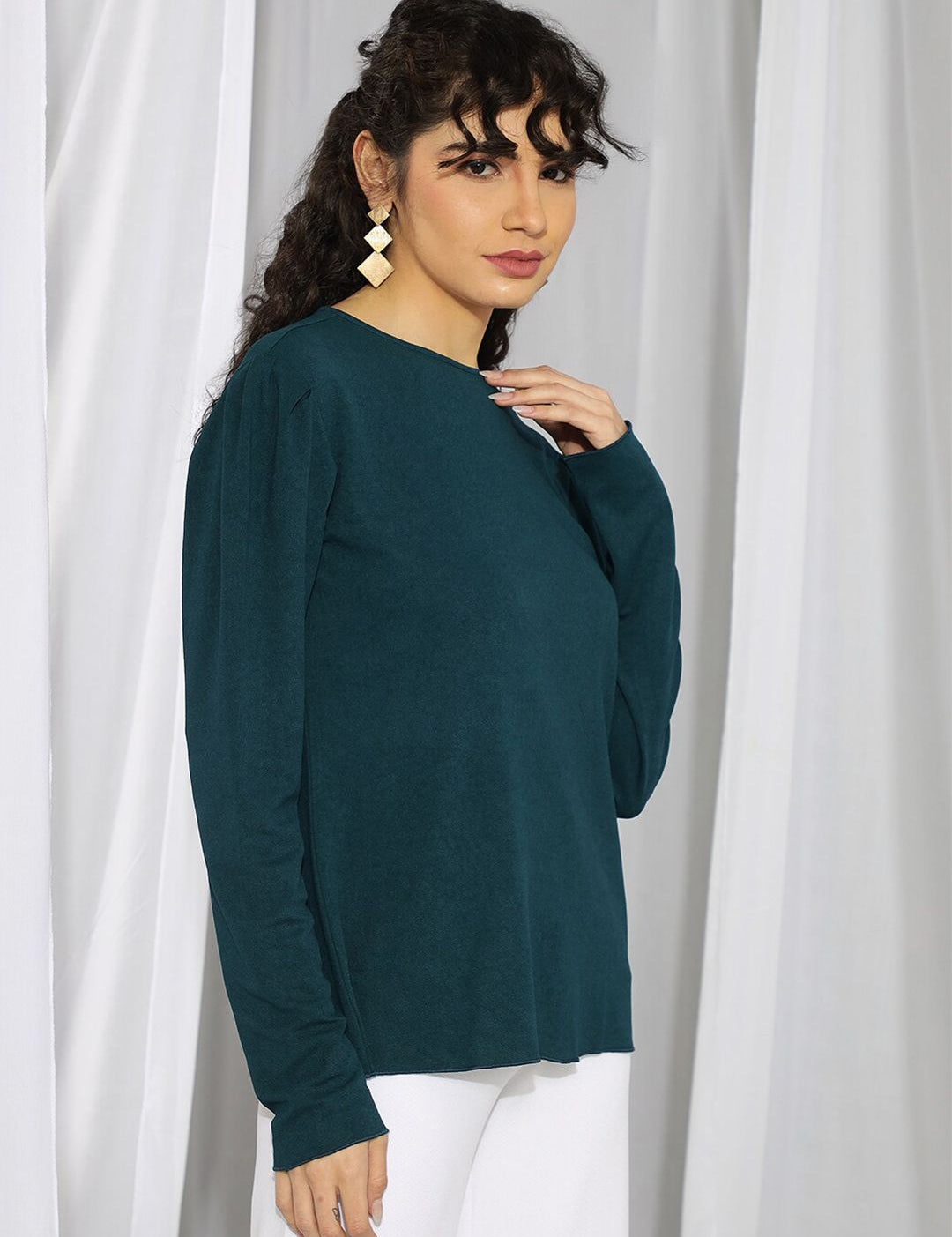 Kotty Green Round Neck Satin Top