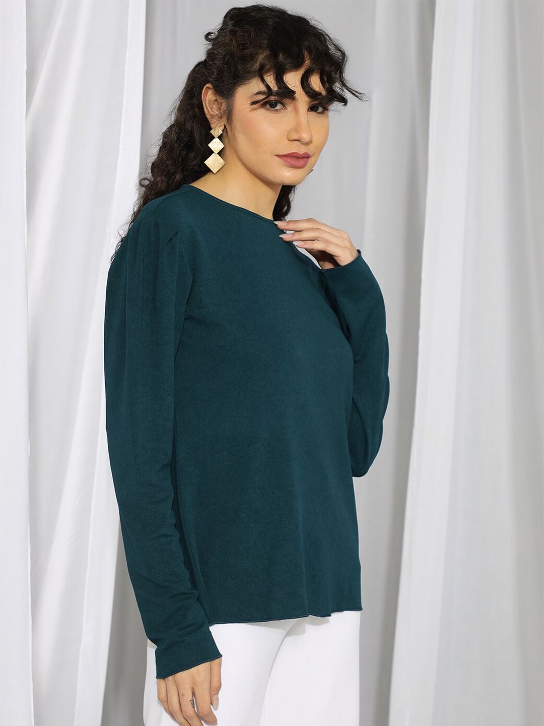 Kotty Green Round Neck Satin Top