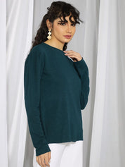 Kotty Green Round Neck Satin Top