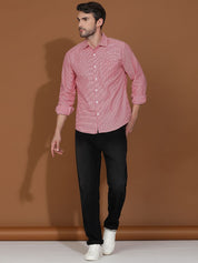 Kotty Red & White New Micro Checks Spread Collar Casual Shirt