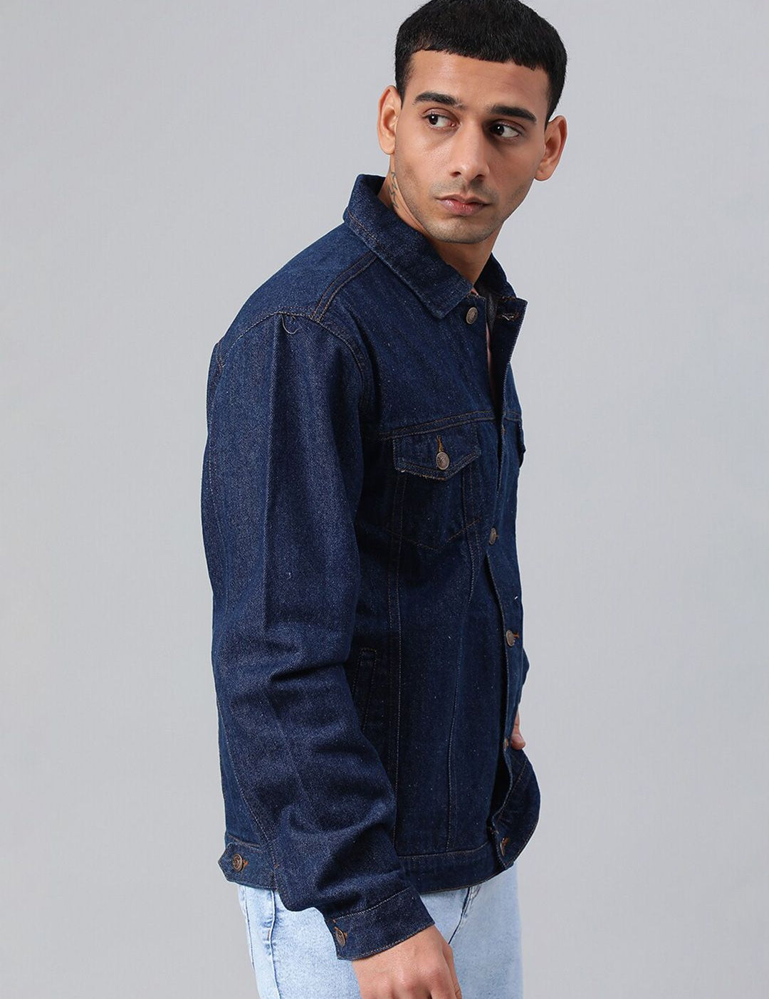 Kotty Blue Spread Collar Washed Denim Jacket