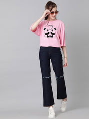 KOTTY Basics Panda Printed Drop Shoulder Sleeves Oversized T-shirt
