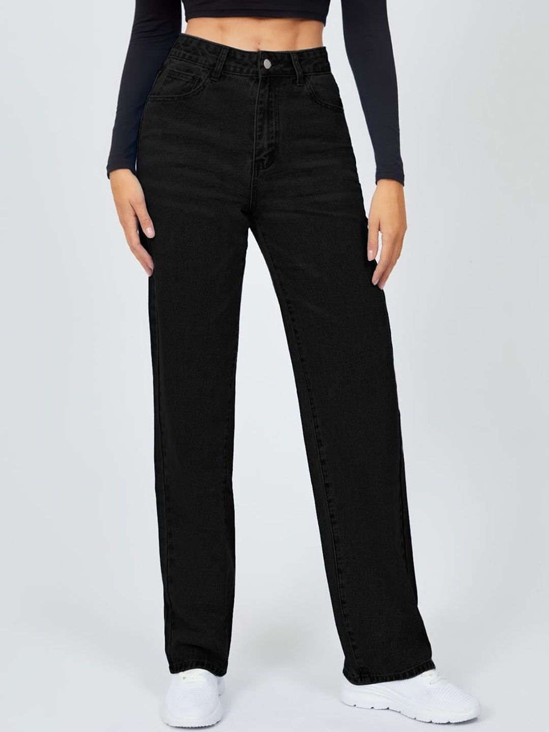 KOTTY Basics Women Jean Straight Fit High-Rise Clean Look Slash Knee Stretchable Jeans