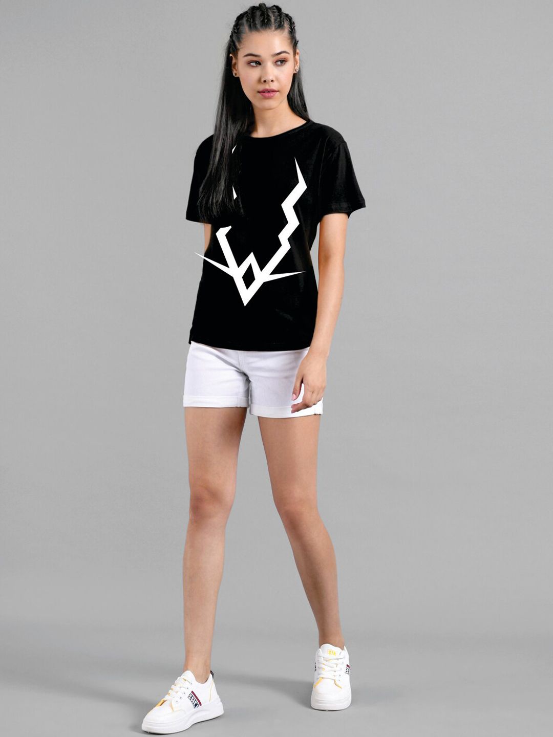 Kotty Women Black Printed Round Neck T-shirt