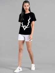 Kotty Women Black Printed Round Neck T-shirt