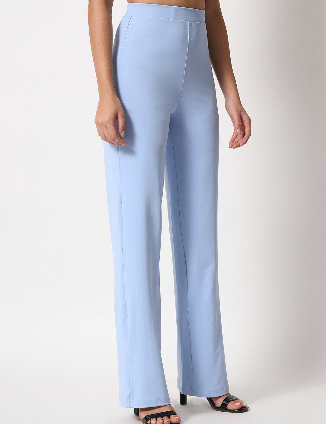 Kotty Women Blue Relaxed Straight Leg Straight Fit High Rise Easy Wash Trouser