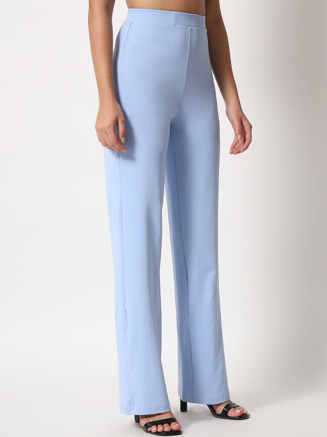 Kotty Women Blue Relaxed Straight Leg Straight Fit High Rise Easy Wash Trouser