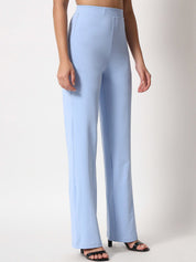 Kotty Women Blue Relaxed Straight Leg Straight Fit High Rise Easy Wash Trouser