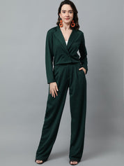 KOTTY BIZwear Green Notched Lapel Collar Blazer & Mid Rise Trouser