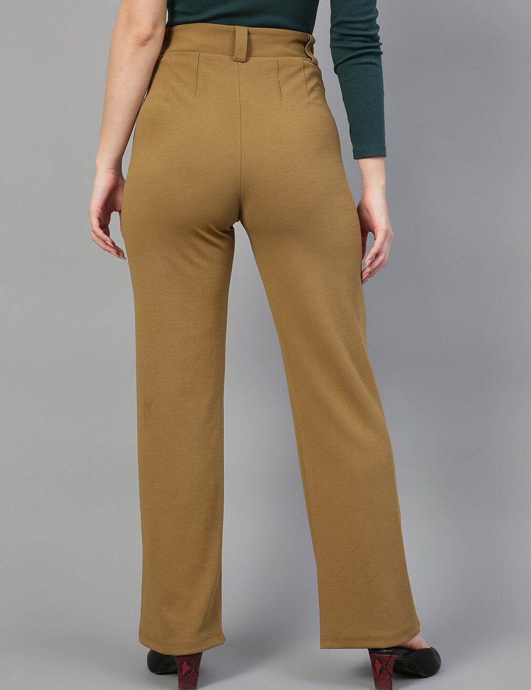 KOTTY BIZwear Women Relaxed Straight Fit High-Rise Easy Wash Parallel Trousers