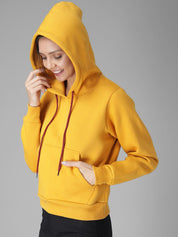 Kotty Women Yellow Solid Hooded Sweatshirt