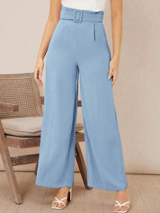 KOTTY BIZwear Women Relaxed High-Rise Easy Wash Pleated Parallel Trousers Comes With Belt