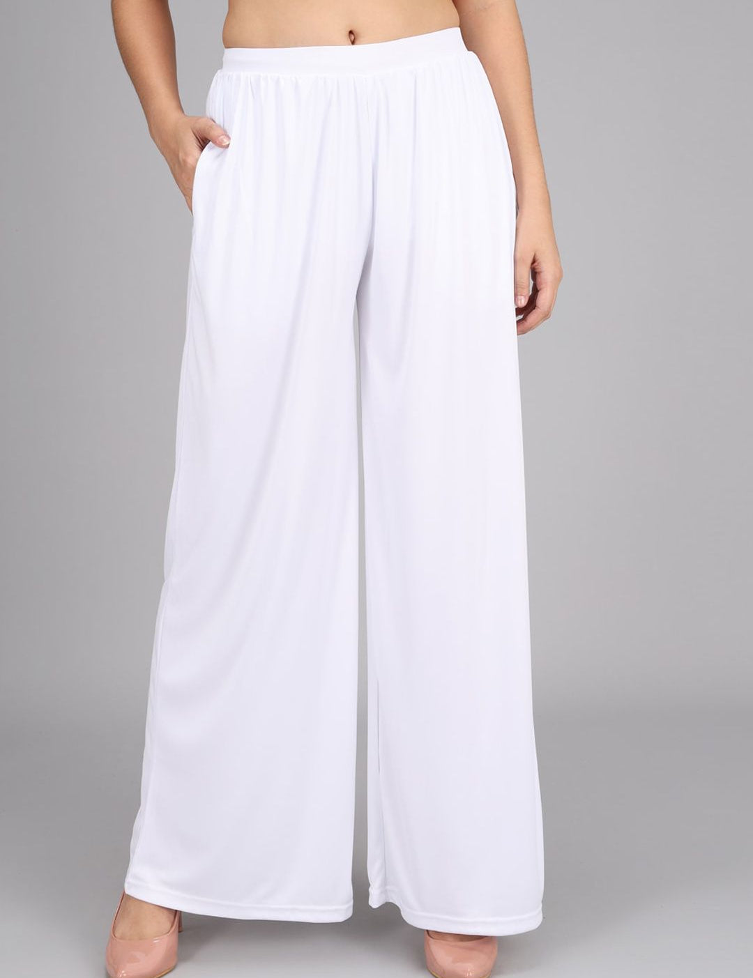Kotty Women White Flared High-Rise Parallel Trousers