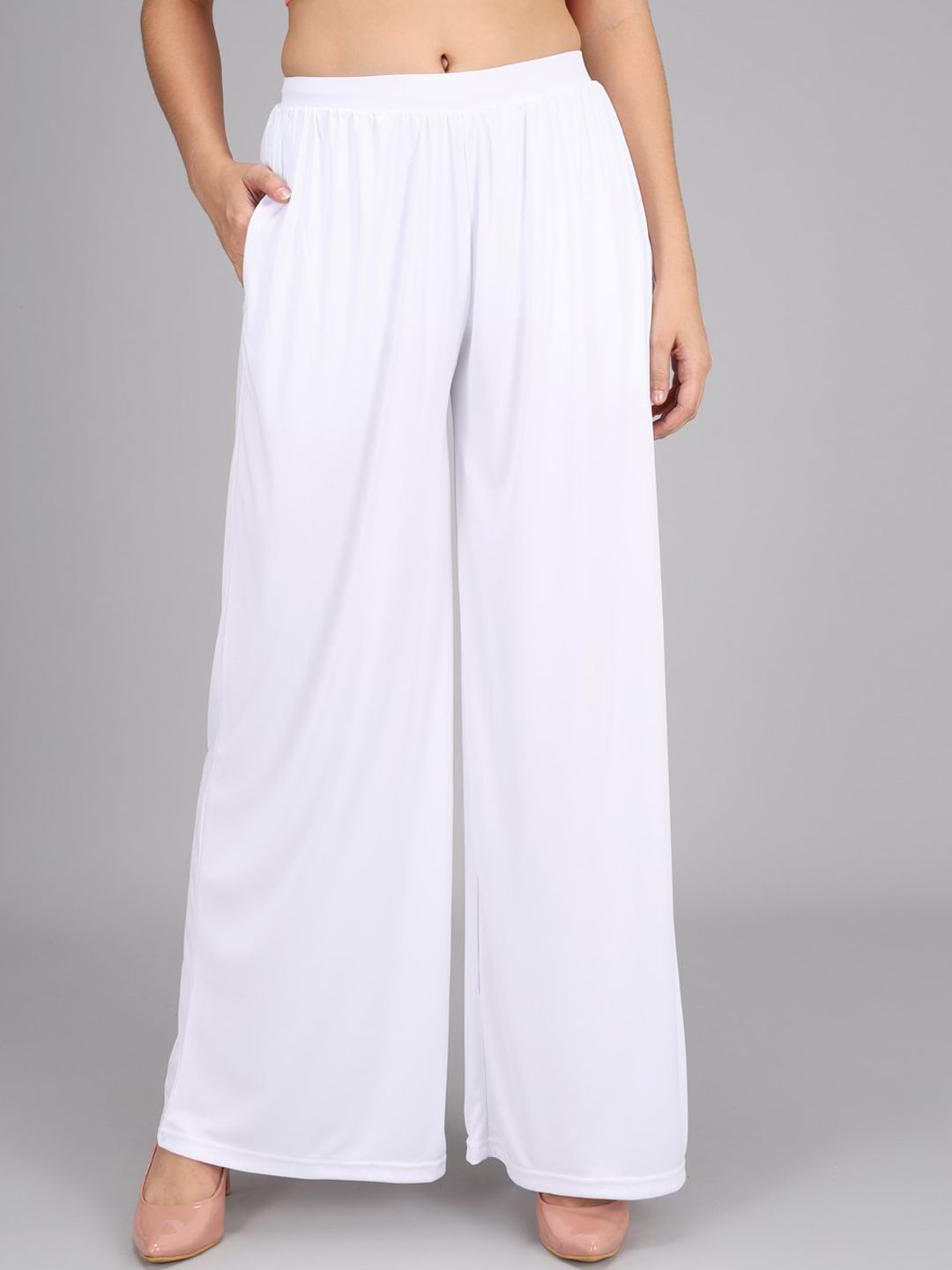 Kotty Women White Flared High-Rise Parallel Trousers