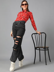 Kotty Women Black Jean Straight Fit High-Rise Highly Distressed Stretchable Jeans