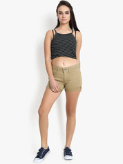Kotty Women Beige Solid Regular Fit Hot Pants