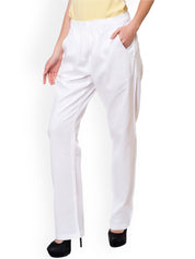 Kotty Women White Regular Fit Solid Linen Regular Trousers