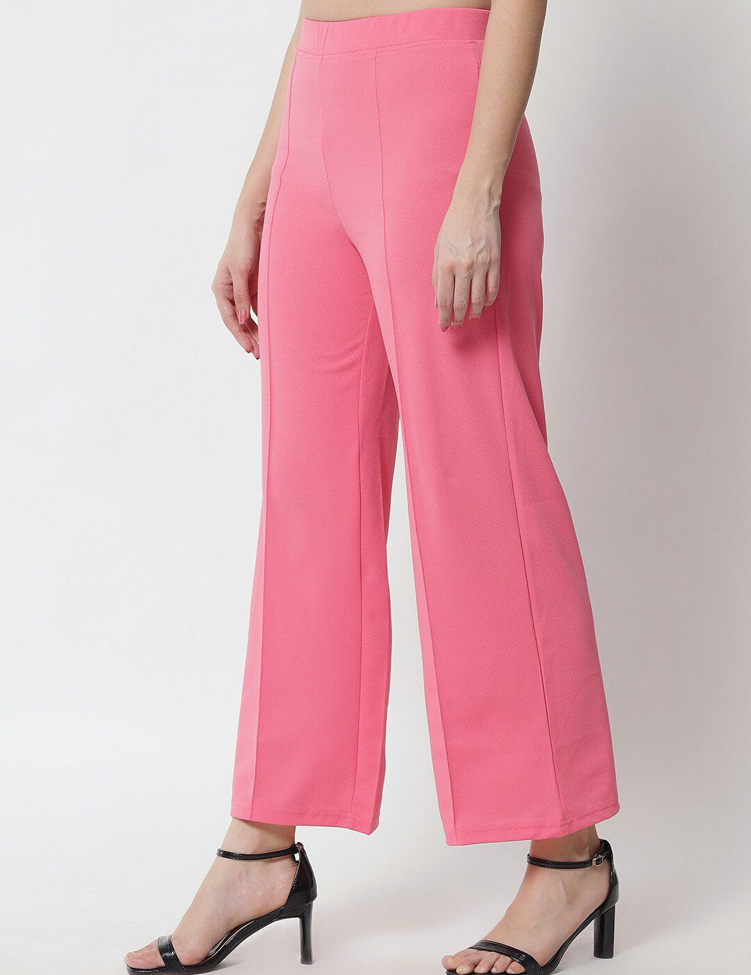Kotty Women Pink Solid Relaxed Straight Fit High-Rise Parallel Trousers