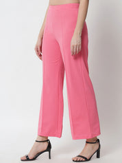 Kotty Women Pink Solid Relaxed Straight Fit High-Rise Parallel Trousers