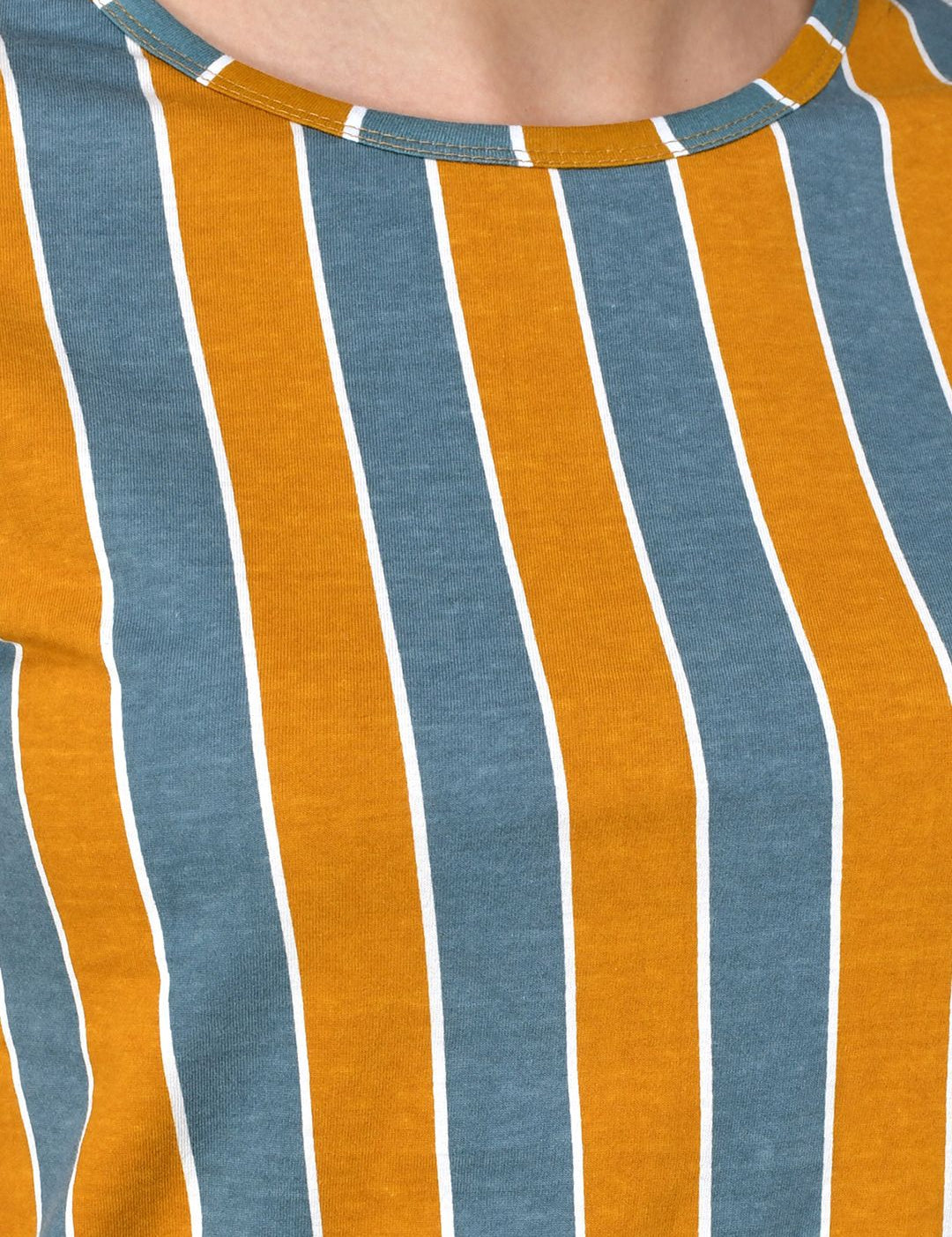 Kotty Women Mustard Yellow & Grey Striped Night Suit