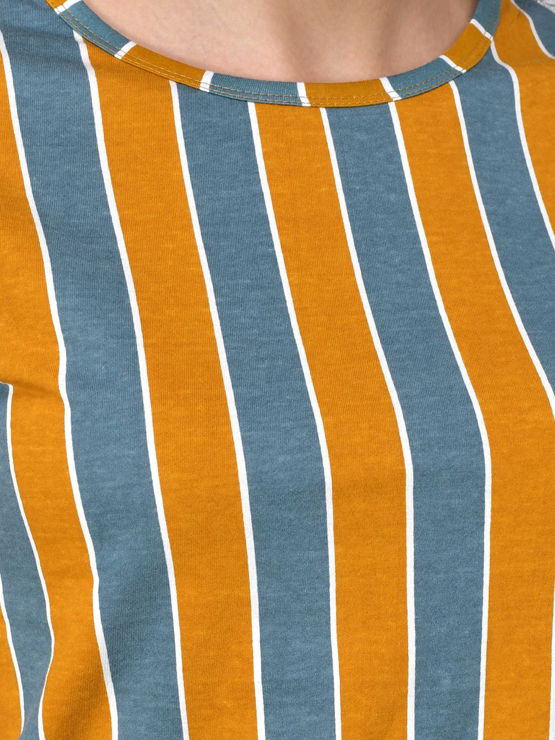 Kotty Women Mustard Yellow & Grey Striped Night Suit