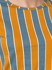 Kotty Women Mustard Yellow & Grey Striped Night Suit