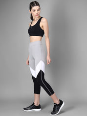 Kotty Women Black & Grey Colourblocked Running Tights