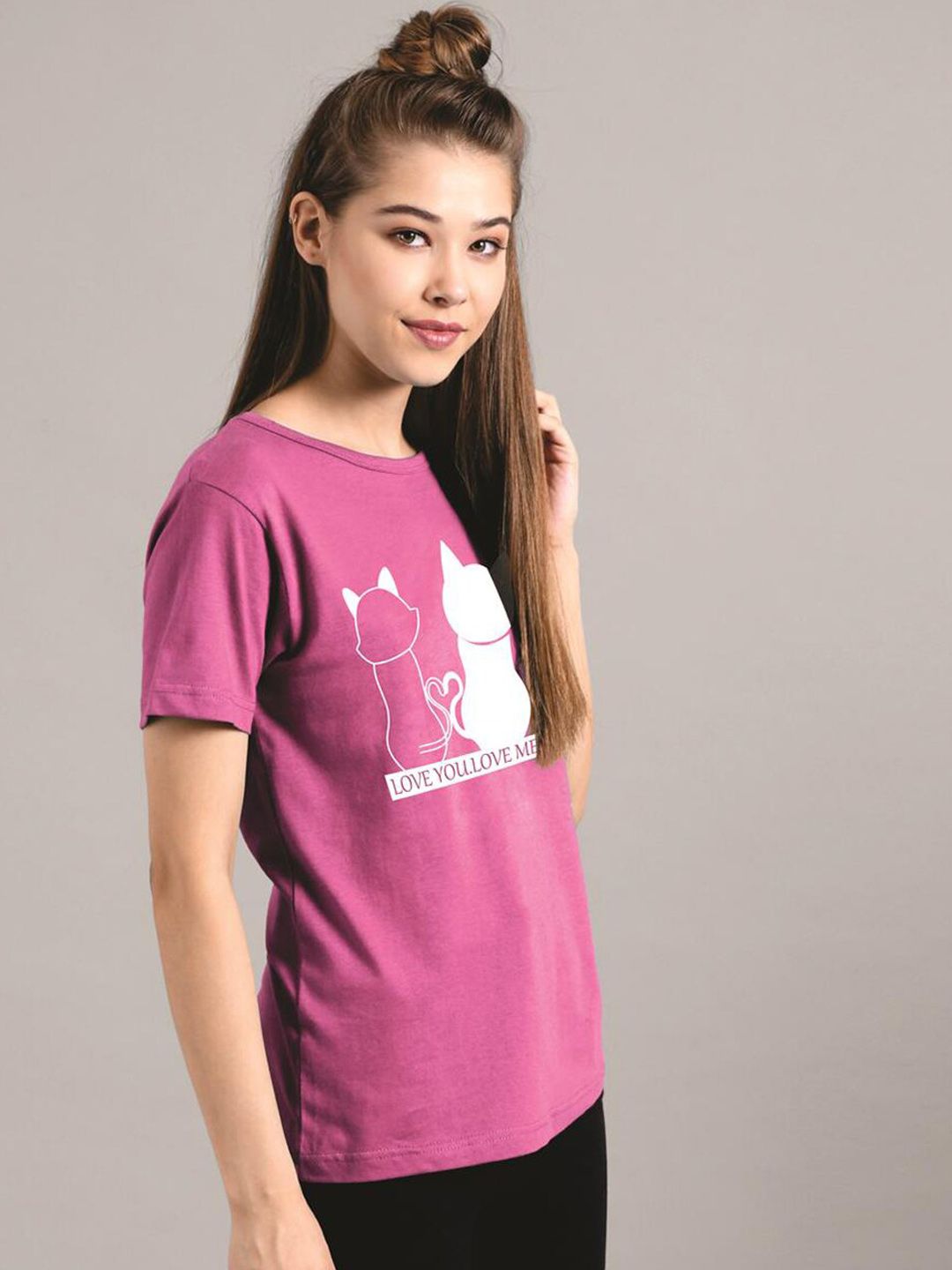 Kotty Women Purple Printed Round Neck T-shirt