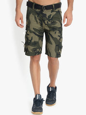 Kotty Men Green Camouflage Printed Regular Fit Cargo Shorts