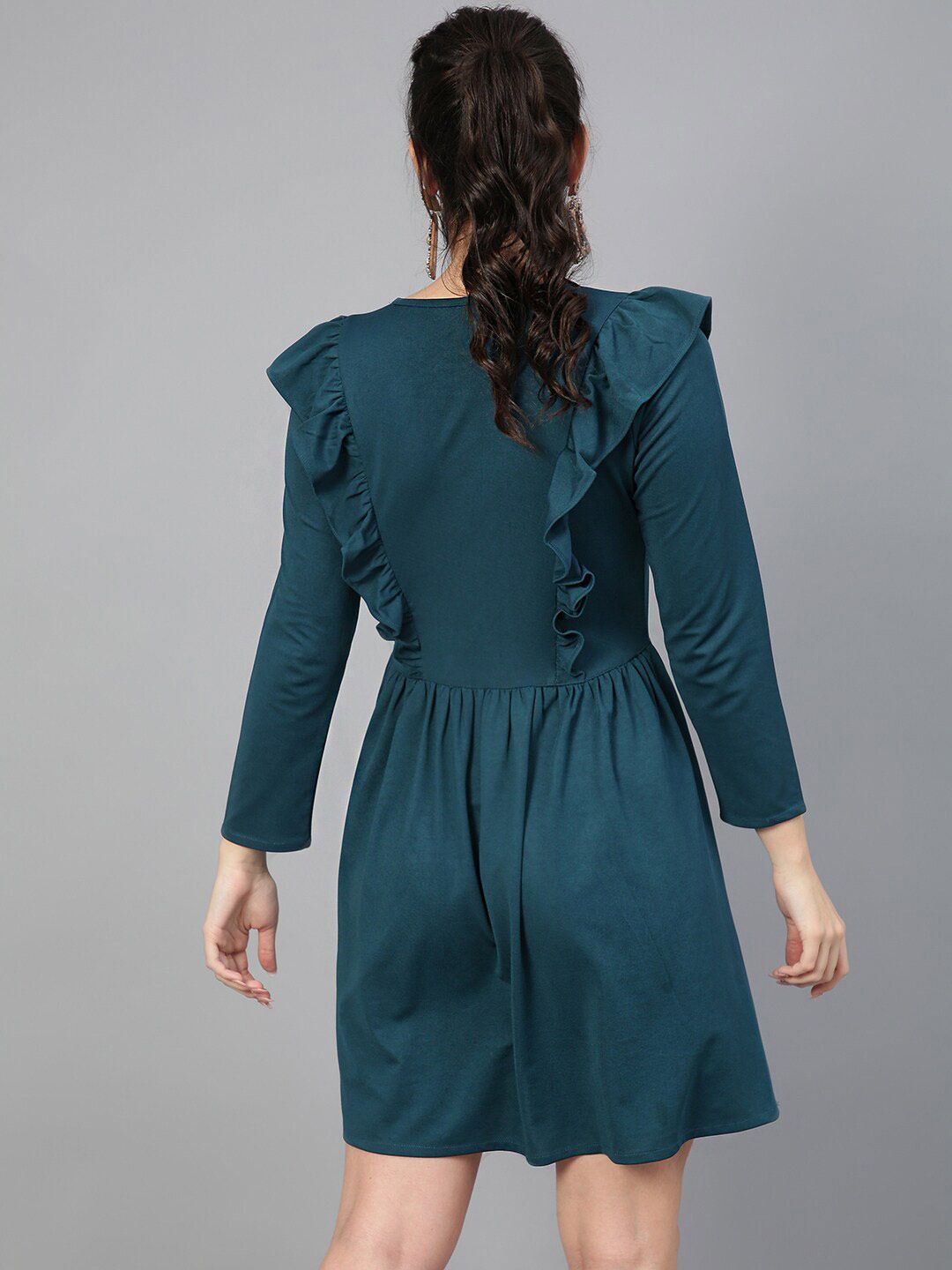 Kotty Green Ruffled Fit & Flare Knee Length Dress