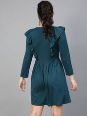 Kotty Green Ruffled Fit & Flare Knee Length Dress
