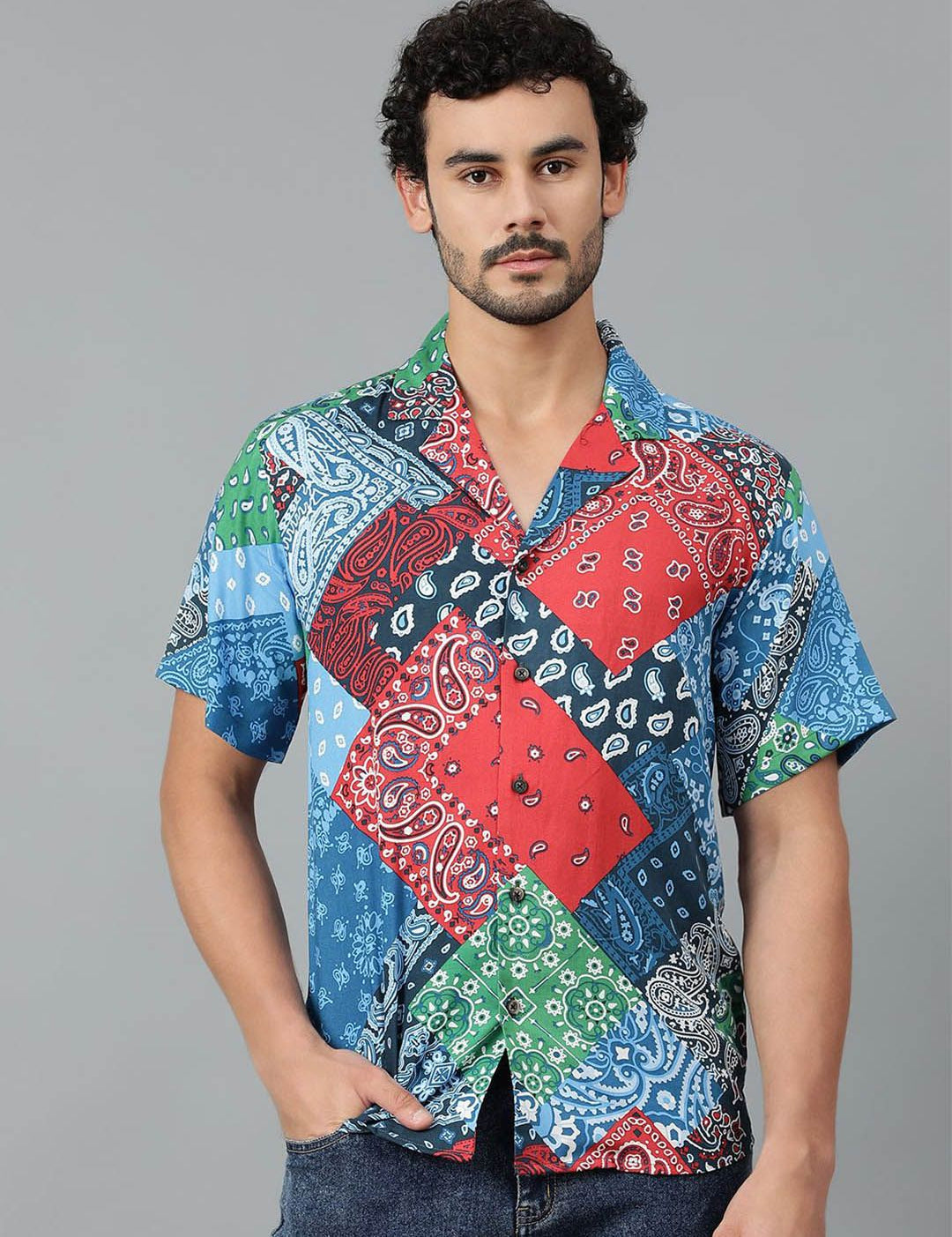 Kotty Men Cuban Collar Ethnic Motifs Printed Casual Shirt