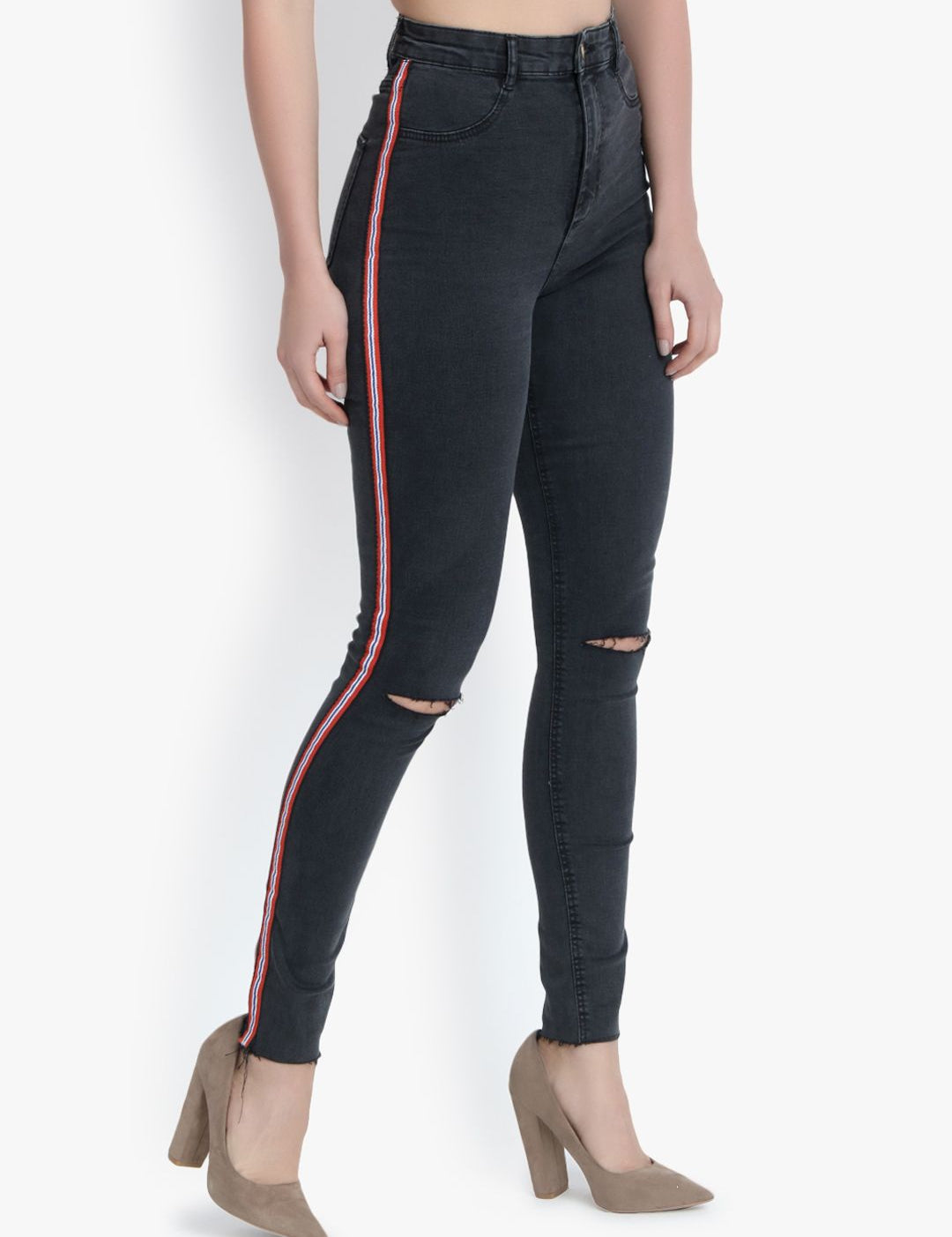 Kotty Women Black Skinny Fit High-Rise Slash Knee Stretchable Jeans