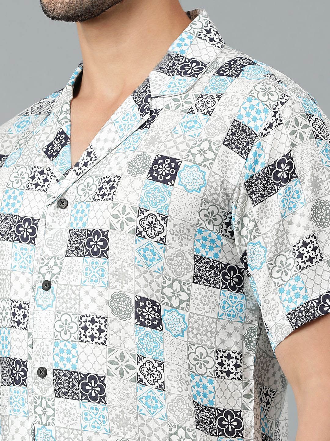 Kotty Men Cuban Collar Ethnic Motifs Printed Casual Shirt