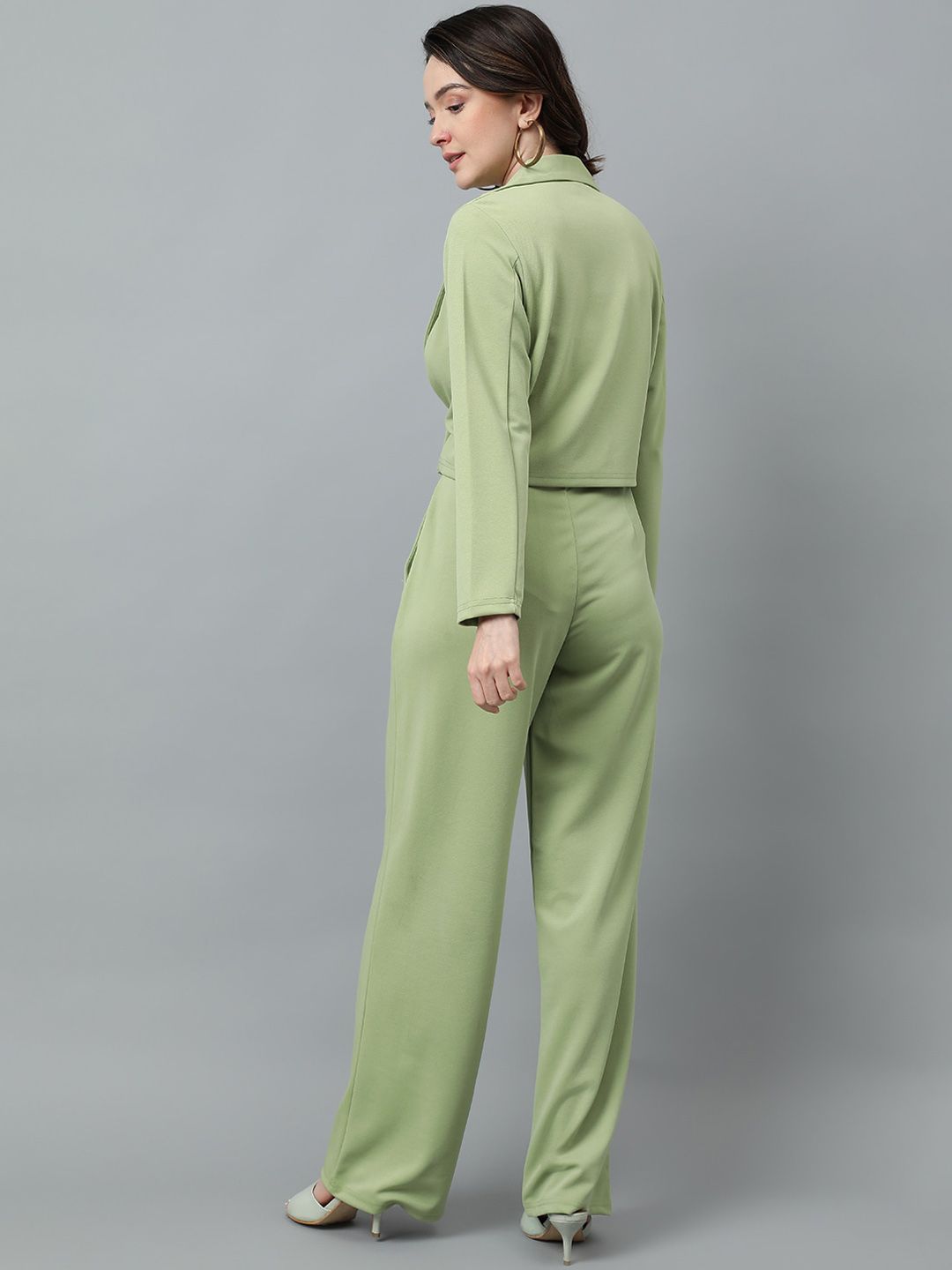 KOTTY BIZwear Green Notched Lapel Collar Blazer & Mid Rise Trouser