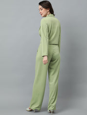 KOTTY BIZwear Green Notched Lapel Collar Blazer & Mid Rise Trouser