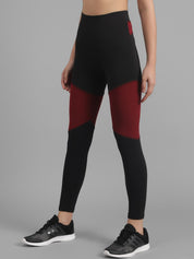 Kotty Women Black & Maroon Colourblocked Ankle-Length Tights