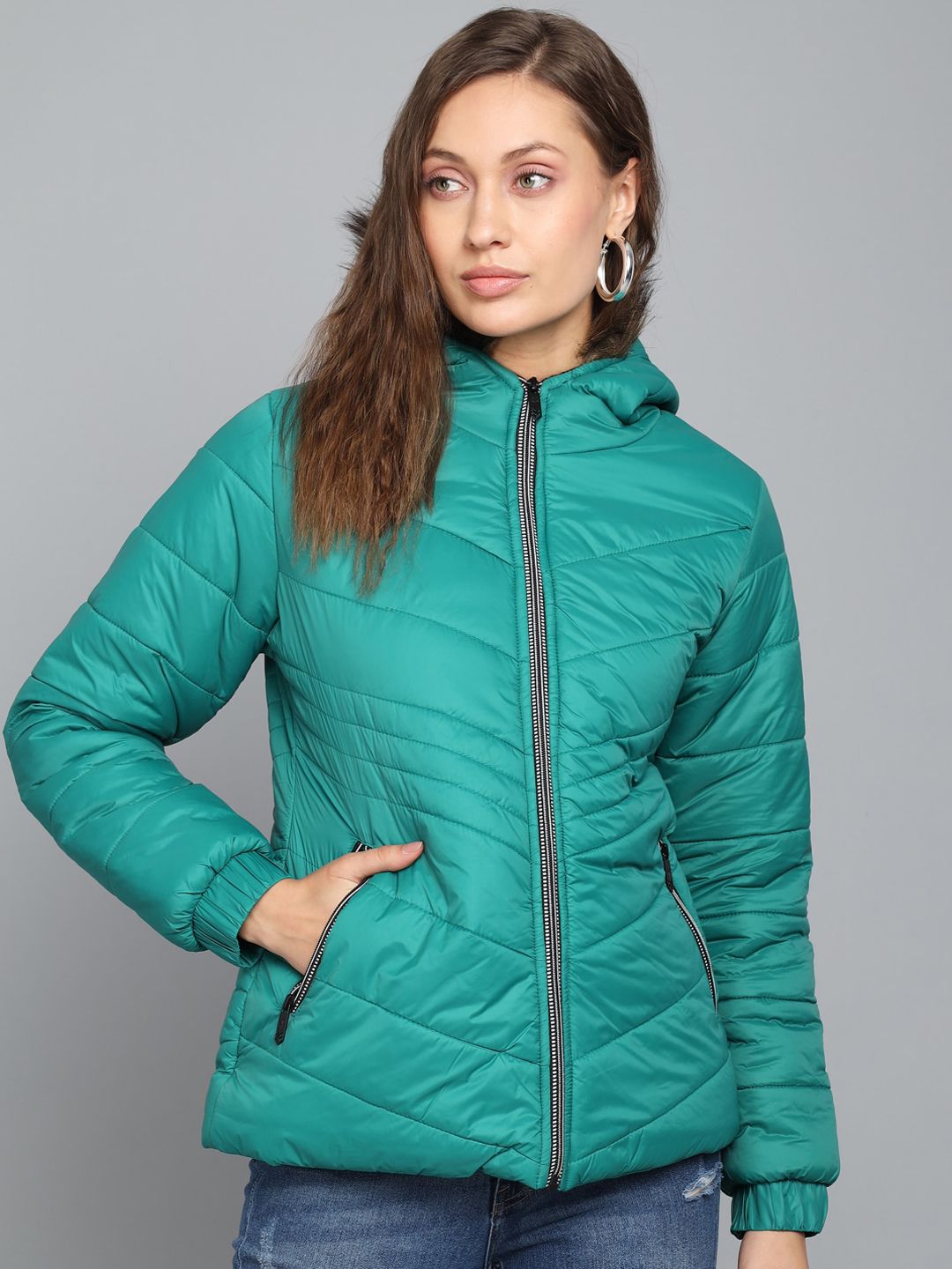 Kotty Women Green Outdoor Puffer Jacket