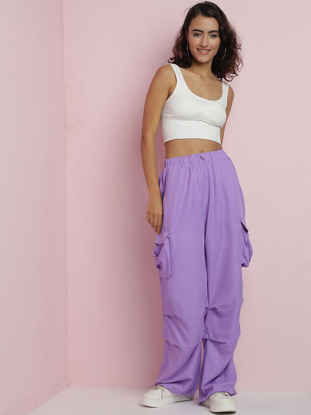 Kotty Women Relaxed Loose Fit High-Rise Cargos